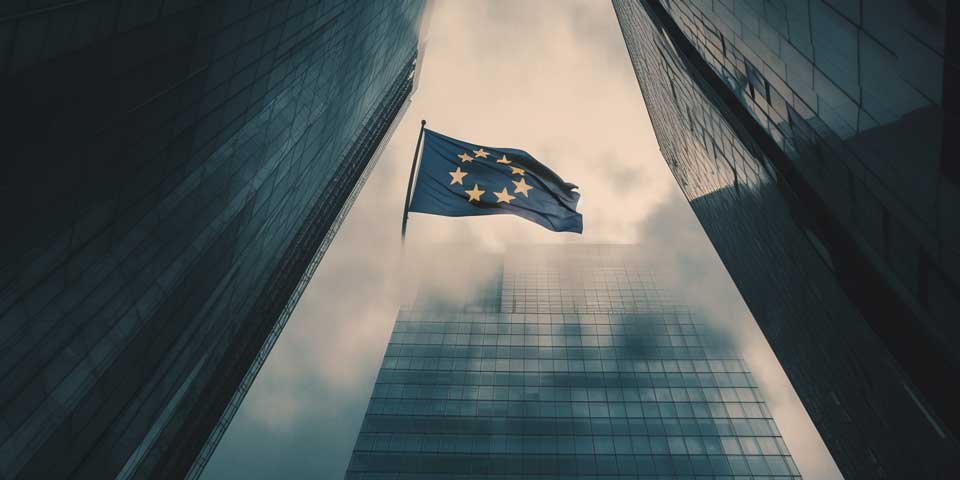 EU flag casting a dark shadow over crypto freedom